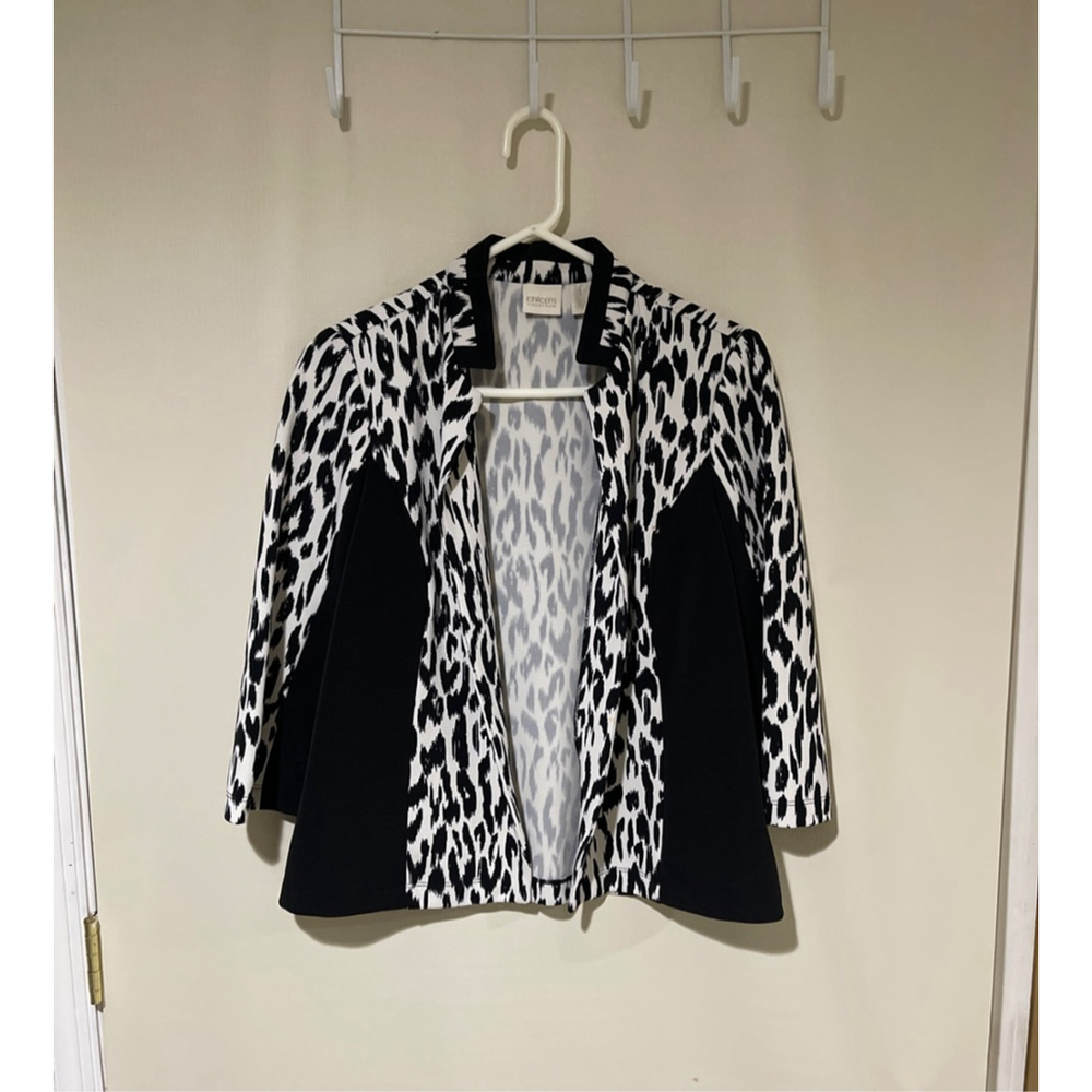 Chico's Black White Leopard Print Blazer Jacket Size 1 Medium